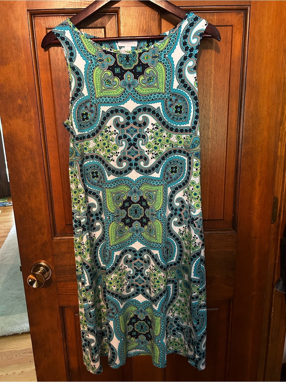 Charter Club Sleeveless Dress in Teal, Green & White Paisley